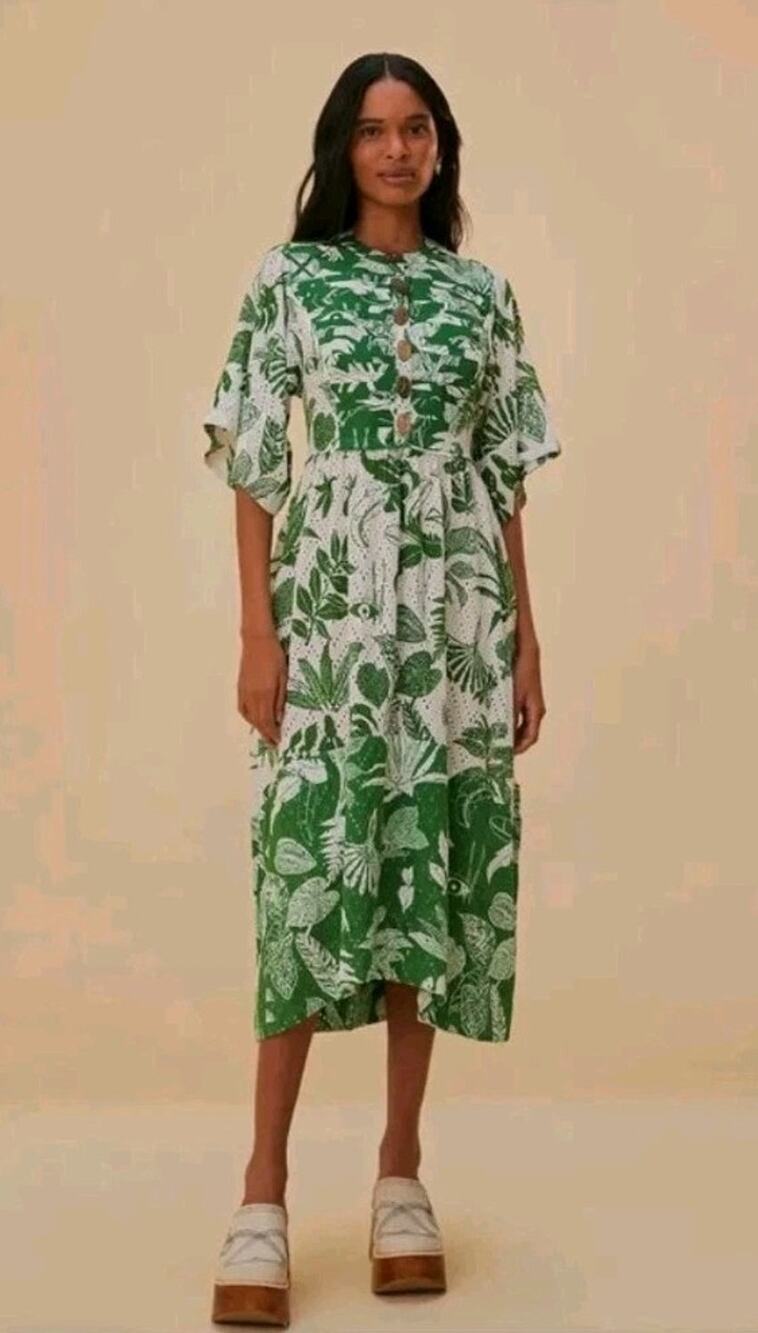 NEW Anthropologie Farm Rio Forest Soul Short Sleeve Midi Dress Small - Picture 1 of 11